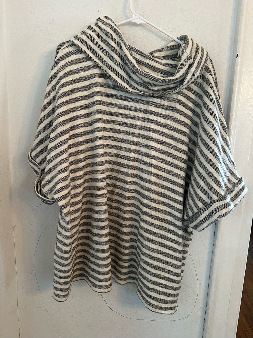 T.La Anthropologie 2X Gray Ivory Striped Cowl Neck Dolman Top